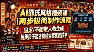AI邵氏风格视频课｜两步极简制作流程，固定/不固定人物生成，搞笑段子带货视频全套实操教学-宝藏屋创业网