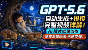 GPT-5.6自动生成+拼接完整视频详解,AI短片批量创作,抓住流量迅速变现!-宝藏屋创业网