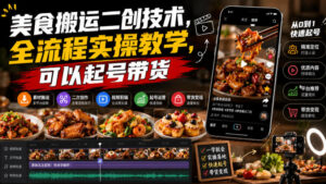 美食搬运二创技术，全流程实操教学，可以起号带货-宝藏屋创业网