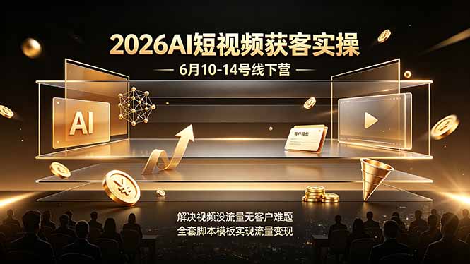 2026AI短视频获客实操6月10-14号线下营，解决视频没流量无客户难题，全套脚本模板实现流量变现-宝藏屋创业网