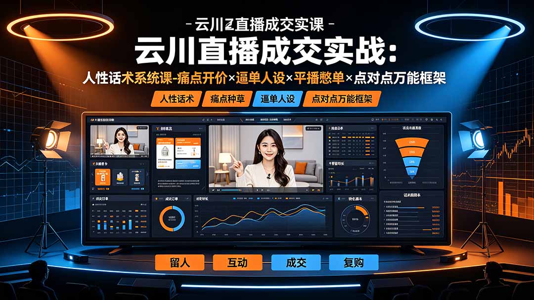 云川直播成交实战：人性话术系统课-痛点种草×塑品开价×逼单人设×平播憋单×点对点万能框架-宝藏屋创业网
