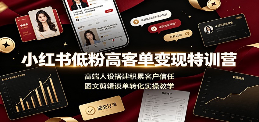 小红书低粉高客单变现特训营：高端人设搭建积累客户信任，图文剪辑谈单转化实操教学-宝藏屋创业网