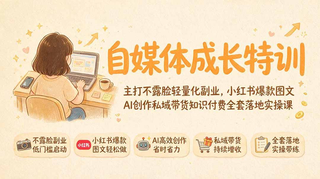 图片[2]-自媒体成长特训｜主打不露脸轻量化副业，小红书爆款图文AI创作私域带货知识付费全套落地实操课-宝藏屋创业网