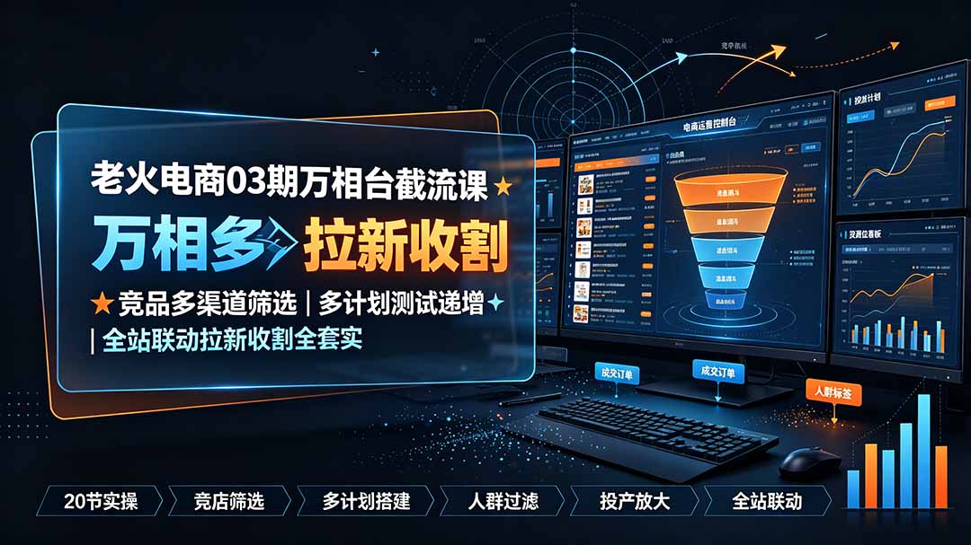 老火电商03期万相台截流课：竞品多渠道筛选｜多计划测试递增｜全站联动拉新收割全套实操教学-宝藏屋创业网