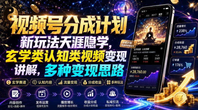 视频号分成计划新玩法天涯隐学，玄学类认知类视频变现讲解，多种变现思路-宝藏屋创业网
