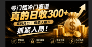 零成本冷门赛道，真的日300+真风口，做得人极少！赶紧入局，超级简单！-宝藏屋创业网