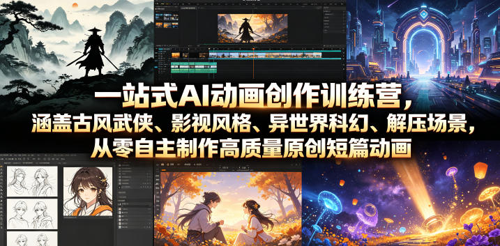 一站式AI动画创作训练营，涵盖古风武侠、影视风格、异世界科幻、解压场景，从零自主制作高质量原创短篇动画（更新）-宝藏屋创业网