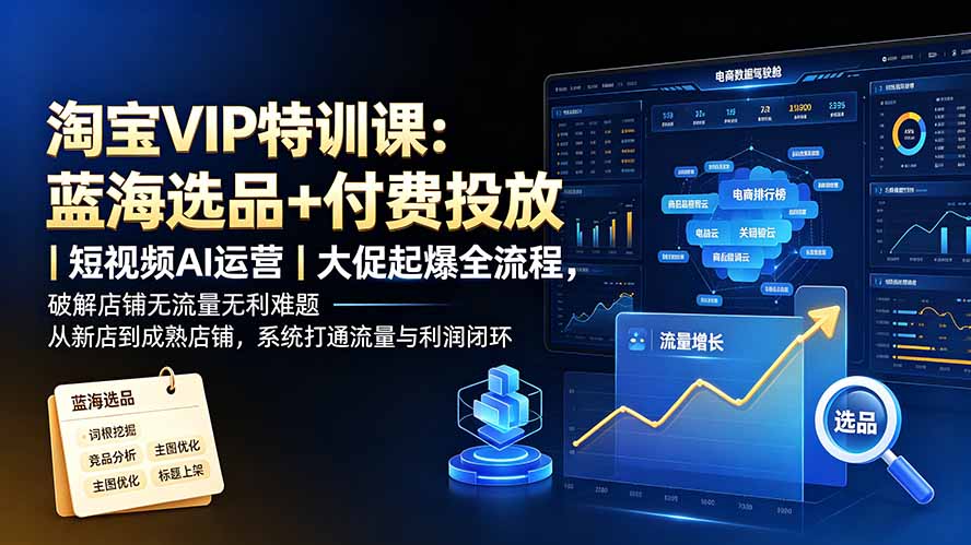淘宝VIP特训课-更新：蓝海选品+付费投放｜短视频AI运营｜大促起爆全流程，破解店铺无流量无利润难题-宝藏屋创业网