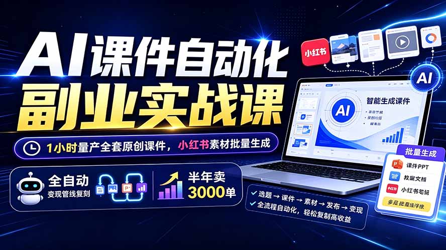 图片[2]-AI课件自动化副业实战课：1小时量产全套原创课件×小红书素材批量生成×全自动变现管线×半年卖3000单-宝藏屋创业网