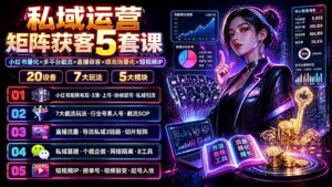 私域运营矩阵获客5套课：小红书量化×多平台截流×直播获客×绿泡泡量化×短视频IP×20设备×7大玩法-宝藏屋创业网