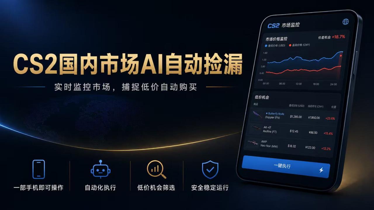 CS2国内市场AI自动捡漏，稳定运行多年。支持任何形式数据验证，日入300+-宝藏屋创业网