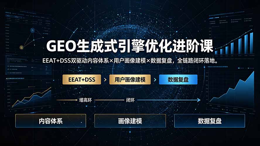 GEO生成式引擎优化进阶课：EEAT+DSS双驱动内容体系×用户画像建模×数据复盘，全链路闭环落地-宝藏屋创业网