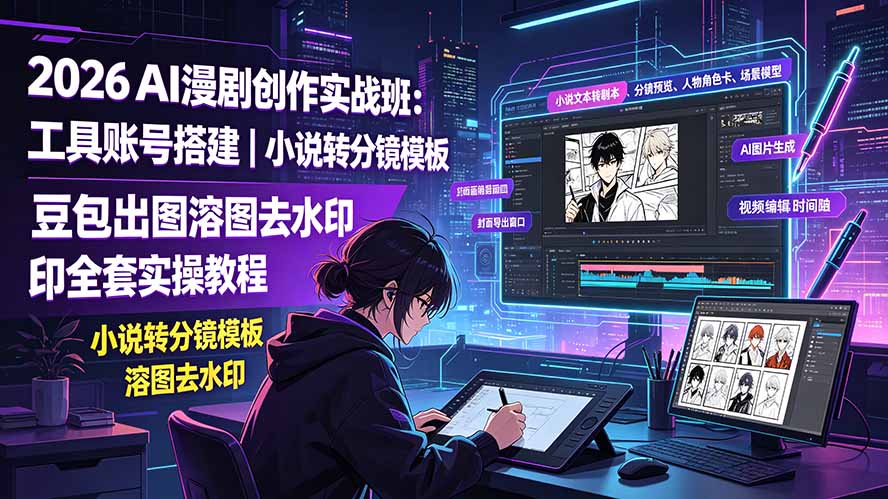 2026AI漫剧创作实战班：工具账号搭建｜小说转分镜模板｜豆包出图溶图去水印全套实操教程-宝藏屋创业网