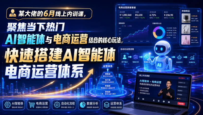 某大佬的6月线上内训课，聚焦当下热门AI智能体与电商运营结合的核心玩法，快速搭建AI智能体电商运营体系-宝藏屋创业网