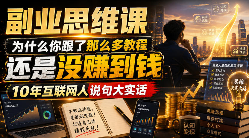 副业思维课，为什么你跟了那么多教程，还是没赚到钱，10年互联网人说句大实话【揭秘】-宝藏屋创业网