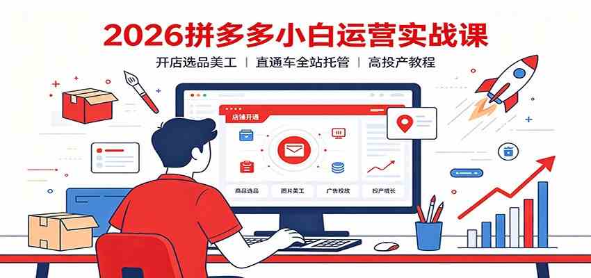 2026拼多多小白运营实战课：开店选品美工，直通车全站托管高投产教程-宝藏屋创业网
