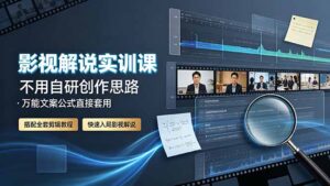 影视解说实训课:不用自研创作思路,万能文案公式直接套用,搭配全套剪辑教程,快速入局影视解说-宝藏屋创业网