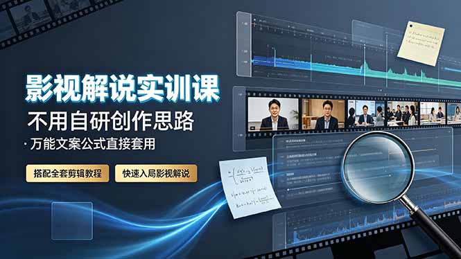 影视解说实训课：不用自研创作思路，万能文案公式直接套用，搭配全套剪辑教程，快速入局影视解说-宝藏屋创业网