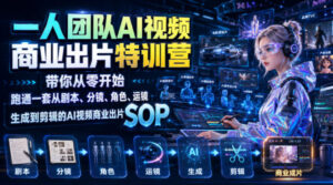 一人团队AI视频商业出片实战课:带你从零开始跑通一套从剧本、分镜、角色、运镜、生成到剪辑的AI视频商业出片SOP-宝藏屋创业网
