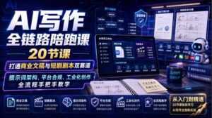 AI写作全链路陪跑课|20节课打通商业文稿与短剧剧本双赛道,提示词架构、平台合规、工业化创作全流程手把手教学-宝藏屋创业网