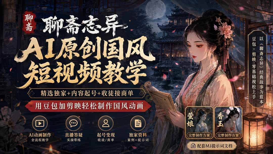 图片[2]-聊斋志异AI原创国风短视频教学-更新；精选独家+内容起号+收徒接商单，用豆包加剪映轻松制作国风动画-宝藏屋创业网