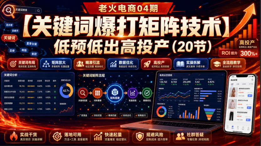 老火电商04期：【关键词爆打矩阵技术】低预低出高投产（20节）-宝藏屋创业网