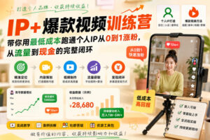 IP+爆款视频训练营，带你用最低成本跑通个人IP从0到1涨粉，从流量到现金的完整闭环-宝藏屋创业网