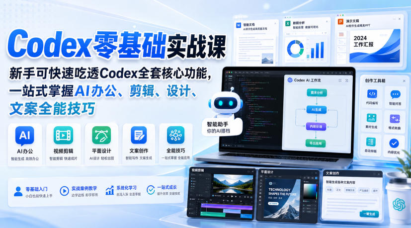 Codex零基础实战课，新手可快速吃透Codex全套核心功能，一站式掌握AI办公、剪辑、设计、文案全能技巧-宝藏屋创业网