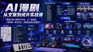 AI漫剧从文案到成片实战课|爆款文案13种钩子写法、AI一键改稿、人物场景一致性生成、多模型出图出视频技巧-宝藏屋创业网