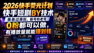 2026快手荧光计划,快手短剧搬运技术,条条过原创,新号和老号0粉都可以做,有播放量就能賺到钱-宝藏屋创业网