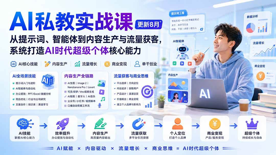 （20149期）AI私教实战课-更新8月：从提示词、智能体到内容生产与流量获客，系统打造AI时代超级个体核心能力-宝藏屋创业网