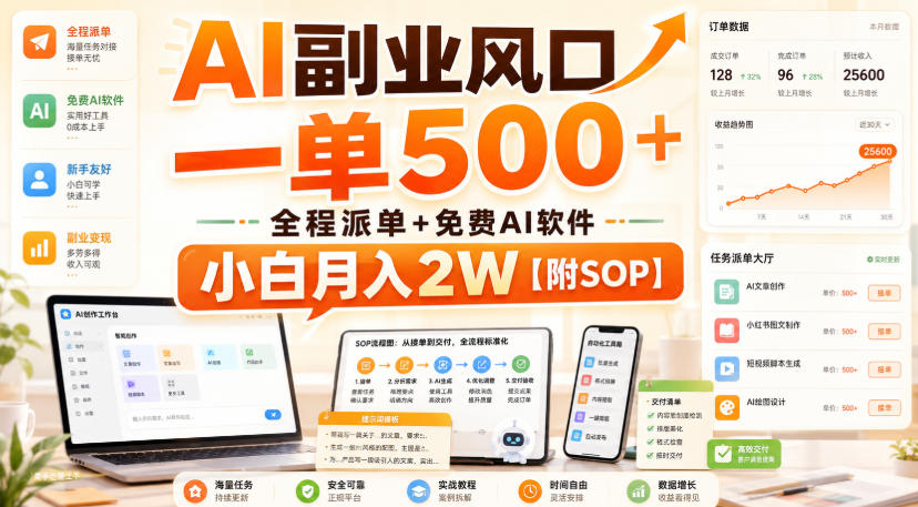 AI副业风口，一单500+，全程派单+免费AI软件，小白月入2W【附SOP】【揭秘】-宝藏屋创业网