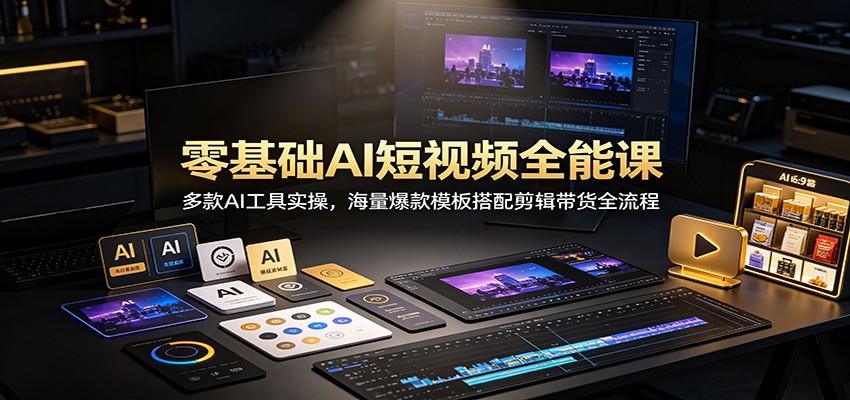 零基础AI短视频全能课：多款AI工具实操，海量爆款模板搭配剪辑带货全流程-宝藏屋创业网