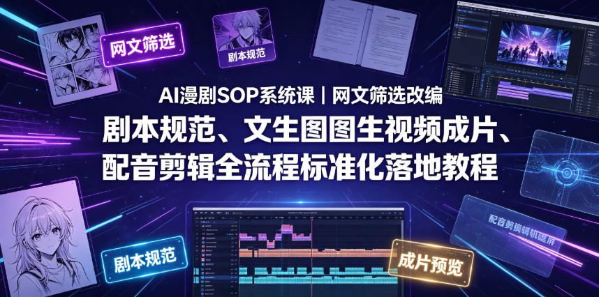 AI漫剧SOP系统课｜网文筛选改编、剧本规范、文生图图生视频成片、配音剪辑全流程标准化落地教程(更新0810)-宝藏屋创业网