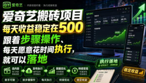 爱奇艺搬砖项目,每天收益稳定在500,跟着步骤操作、每天愿意花时间执行,就可以落地-宝藏屋创业网