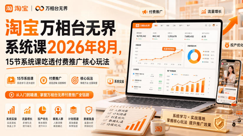 淘宝万相台无界系统课2026年8月，15节系统课吃透付费推广核心玩法-宝藏屋创业网
