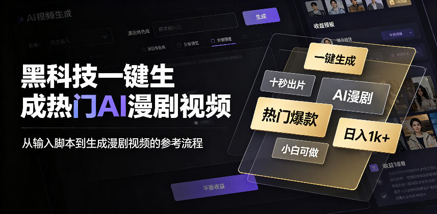 黑科技一键生成热门AI漫剧视频，十秒钟即可搞定，小白也能日入1k+【揭秘】-宝藏屋创业网