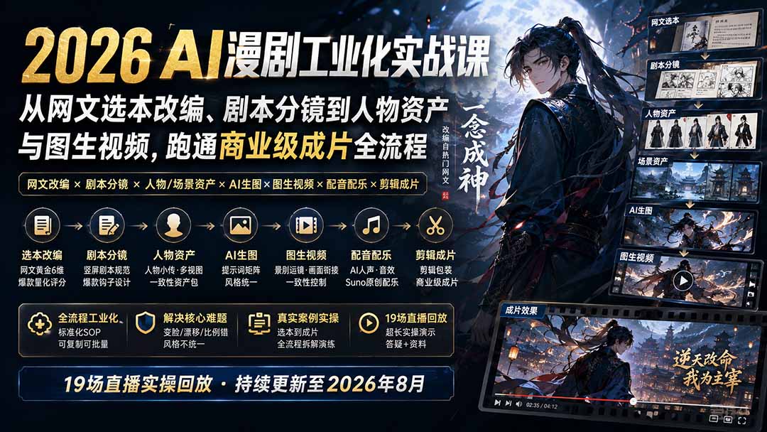 图片[2]-2026 AI漫剧工业化实战课-更新：从网文选本改编、剧本分镜到人物资产与图生视频，跑通商业级成片全流程-宝藏屋创业网