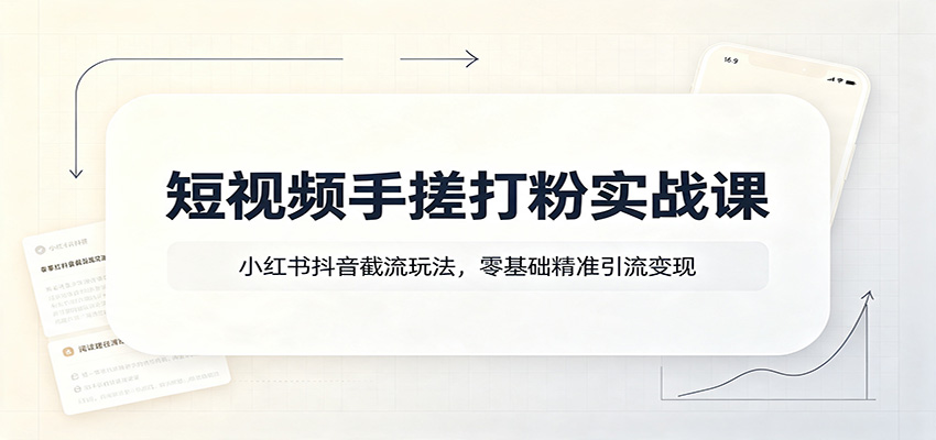 短视频手搓打粉实战课：小红书抖音截流玩法，零基础精准引流变现-宝藏屋创业网