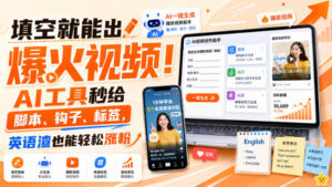 填空就能出爆火视频!AI工具秒给脚本、钩子、标签,英语渣也能轻松涨粉【原创双语字幕】-宝藏屋创业网