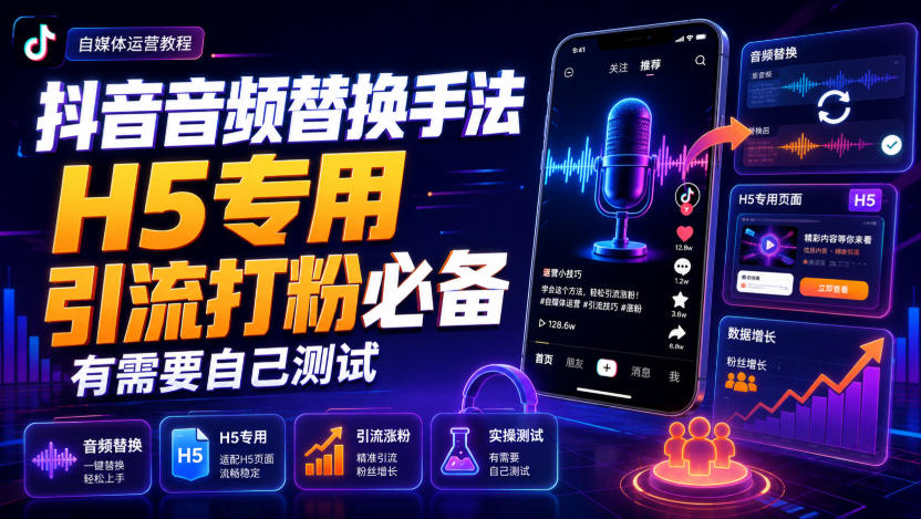 抖音音频替换手法H5专用，引流打粉必备，有需要自己测试-宝藏屋创业网