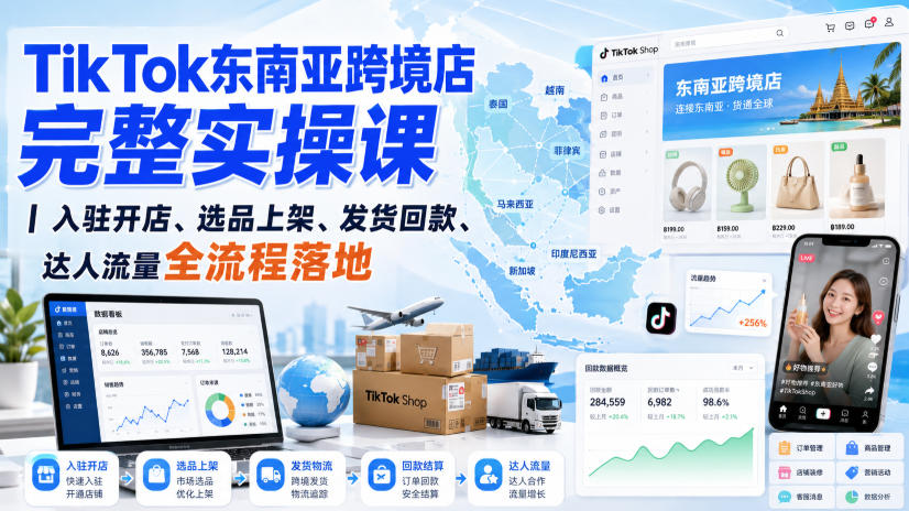 TikTok东南亚跨境店完整实操课｜入驻开店、选品上架、发货回款、达人流量全流程落地-宝藏屋创业网