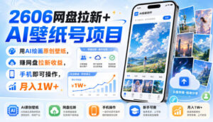 2606网盘拉新+AI壁纸号项目,用AI绘画原创壁纸,賺网盘拉新收益,手机即可操作,月入1W+-宝藏屋创业网