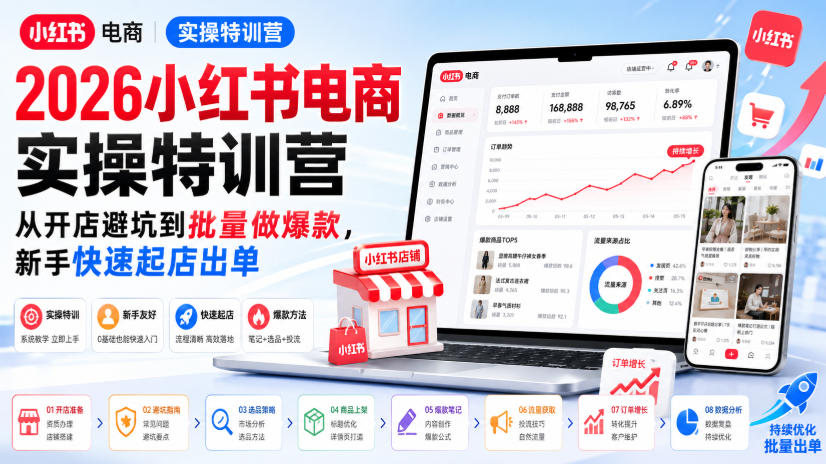 2026小红书电商实操特训营，从开店避坑到批量做爆款，新手快速起店出单-宝藏屋创业网