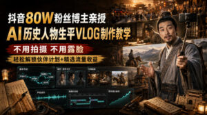 抖音80W粉丝博主的AI历史人物生平VLOG教学,不用拍摄不用露脸,AI帮你搞定,轻松解锁伙伴计划+精选收益-宝藏屋创业网