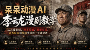 呆呆动漫AI李云龙漫剧教学，从人设复刻、脚本改编、画面生成、动态配音到剪辑全流程一节课讲透-宝藏屋创业网