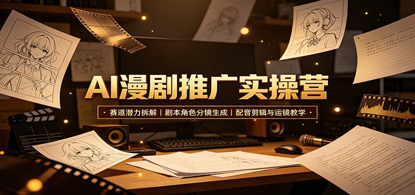 AI漫剧推广实操营：赛道潜力拆解，剧本角色分镜生成，配音剪辑与运镜教学-宝藏屋创业网