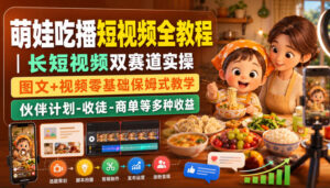 萌娃吃播短视频全教程|长短视频双赛道实操,图文+视频零基础保姆式教学,伙伴计划-收徒-商单等多种变现方式-宝藏屋创业网