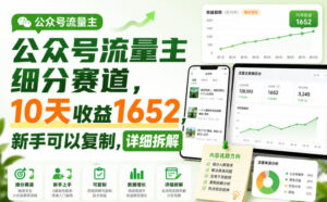 公众号流量主细分赛道，10天收益1652，新手可以复制，详细拆解-宝藏屋创业网