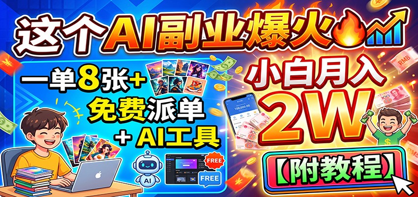 这个AI副业爆火！一单8张+，免费派单+AI工具，小白月入2W【附教程】-宝藏屋创业网